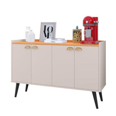 Imagem de Aparador Buffet Com 4 Portas Para Cantinho Do Cafe Sala De Jantar E Cozinha Com Prateleira Interna E Puxador Concha (Kiev - Bege/Cinamomo)