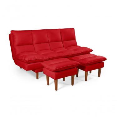 Imagem de Sofá Cama Andorra 3 Lugares Império Reclinável Casal Pés Madeira Com Banqueta Suede Vermelho