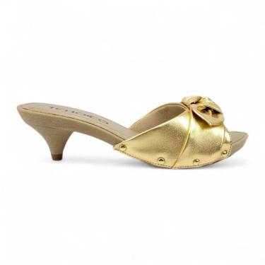 Imagem de Tamanco Tchocco Salto Baixo Com Enfeite De Laço, Dourado, 37