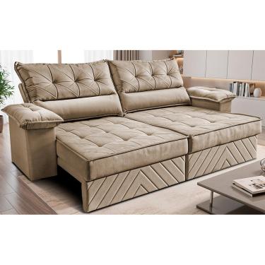 Imagem de Sofá Retrátil e Reclinável 2,10m com Molas e Espuma D33 Thunder. Velusoft Cama inBox