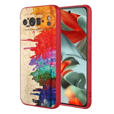 Imagem de OEURVQO Capa artística para Google 9 Pro XL, capa de silicone líquido de toque macio com forro fofo, compatível com carregamento sem fio, capa protetora para Google Pixel 9 Pro XL, aquarela vermelha