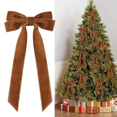 Imagem de TANYOOTO Enfeites de Natal de veludo marrom, laços marrons profundos de 12 x 18 cm para árvore de Natal, fita de veludo vintage, decoração de férias para porta de casa, guirlanda e guirlanda