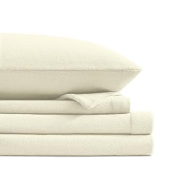 Imagem de Petrichor Jogo de cama king size de lã de flanela bege – Roupa de cama de pelúcia antiestática ultramacia, 4 peças (1 lençol com elástico, 1 lençol de cima, 2 fronhas)