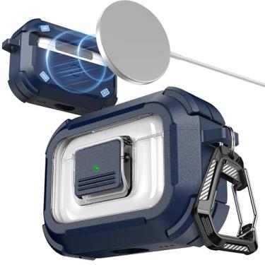 Imagem de RFUNGUANGO Capa protetora para AirPods Pro (3ª geração) com kit de limpeza compatível com Magsafe, trava magnética de carro para iPod Pro (cabo USB-C/Lightning) - azul