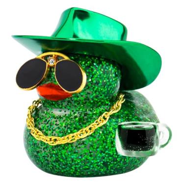Imagem de wonuu Coffee Lover Rubber Duck, Cafe Bar Car Dashboard Decoration Iced Americano Ducks Espresso Duckie Mini Sparkly Sequined Ducky, Dark Green