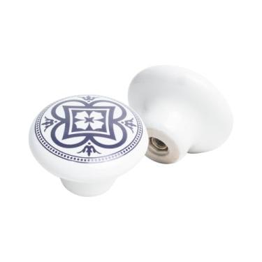 Imagem de Kit 10 Puxador Gaveta Porcelana Cerâmica Armário Móvel 38mm (Branco/Azul - MPPON113)