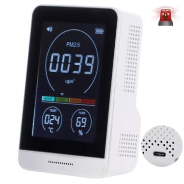Imagem de Testador digital portátil Pm2.5, mini monitor de qualidade do ar com alarme sonoro, 3 em 1 PM2,5, monitor de temperatura e umidade, medidor de qualidade do ar recarregável para estufas, salas
