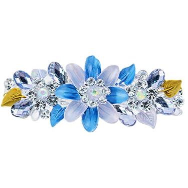 Imagem de barenx Grampo de cabelo Noble Women Ladies Crystal Rhinestone Full Flower Grampo de cabelo - Azul