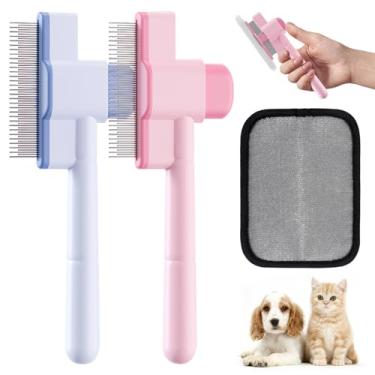 Imagem de 3 Pentes de pulgas para gatos e cães com luva de remoção de pelos de animais de estimação, kit portátil de cuidados com um botão de liberação, escova de remoção de pulgas, luva de remoção de pulgas