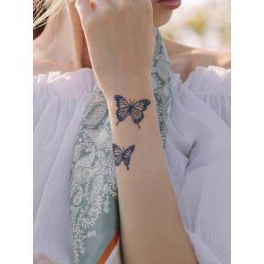 Imagem de 4 peças de adesivos de tatuagem mágica semipermanente de suco de ervas, tatuagens minimalistas, simples, borboleta, flor, folhas, 7-14 dias, pulso, tornozelo, corpo, impermeável, adesivo de tatuagem