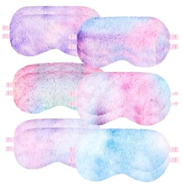 Imagem de Pacote com 12 máscaras de dormir de pelúcia, tie-dye e design, capas coloridas para olhos para mulheres e meninas, perfeitas para viagens e lembrancinhas de festa