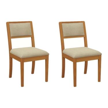 Imagem de Cadeira Sala De Jantar Alice Madeira Maciça 2cmm003ca Kit 2un Carvalho-boucle Bege - Kappesberg