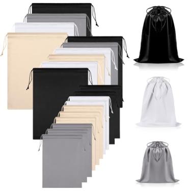 Imagem de Hillban 20 bolsas de brinquedo de cetim com cordão organizador de brinquedos de seda bolsa de presente leve multiuso dobrável saco de viagem para mulheres e homens, 3 tamanhos (M, G, GG, preto branco