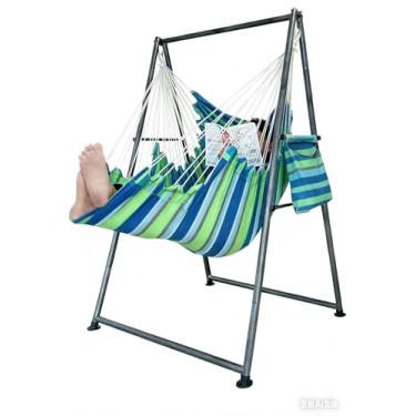 Imagem de Suporte de cadeira de rede com cadeira de balanço extragrande com apoio para os pés, estrutura de tubo de ferro resistente a intempéries engrossada e resistente às intempéries, capacidade de suporte