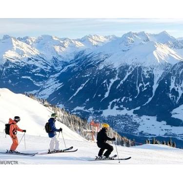 Imagem de WUIVCTR Kit Paint by Numbers para adultos Ski Mountains Autria Resort Ski Lift 40,6 x 50,8 cm DIY Color by Numbers Tinta acrílica sem moldura Kits de pintura em tela para iniciantes