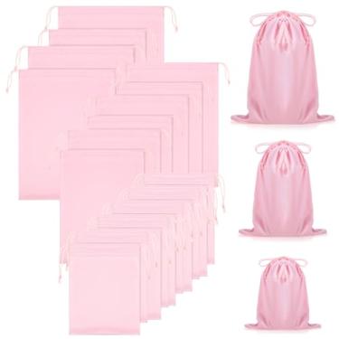 Imagem de Hillban 20 bolsas de brinquedo de cetim com cordão organizador de brinquedos de seda bolsa de presente leve multiuso dobrável saco de viagem para mulheres e homens, 3 tamanhos (M, G, GG, rosa claro)