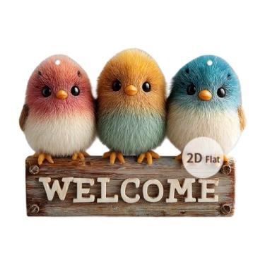 Imagem de BLWOTMOR Placa de boas-vindas de madeira para, placa de boas-vindas para jardim 2D com corda para porta da frente, sala de estar, escritório, cozinha, Pássaro