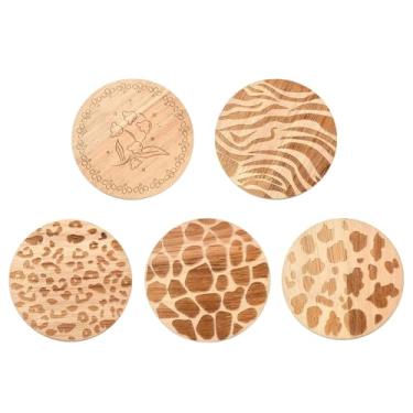 Imagem de DanLingJewelry 5 peças de porta-copos de madeira boho para bebidas 10 cm jogo americano redondo plano para copos de café e chá, mesa de jantar, decoração de cozinha
