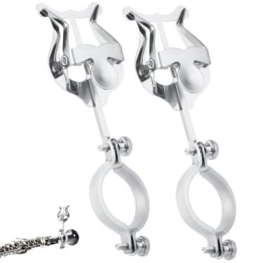 Imagem de Clipes de partitura de saxofone portáteis suportes de instrumentos para banda marcial, 2 peças de suportes de lira de clarinete, parafusos ajustáveis, clipes de partitura de oboé para clarinete de