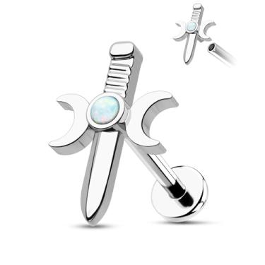 Imagem de CM Crareesi Mania Brincos de hélice de fase da lua, brincos de cartilagem com traço interno, joia de piercing de concha trágus de 16G, brincos de costas planas de 8 mm para mulheres, Metal, Zircônia