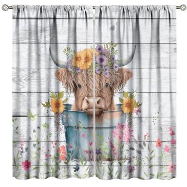 Imagem de FAOTELY Cortina animal retrô Farmhouse, tábua de madeira floral, desenho animado, barril de ferro, aquarela, cortinas de janela para sala de estar, quarto, cozinha, café (L50 x C114 cm) x 2 decoração