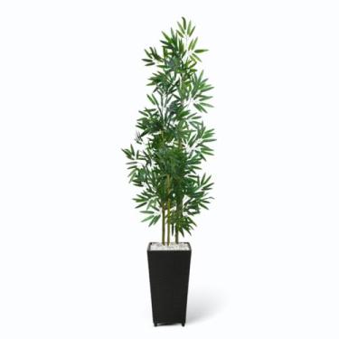 Imagem de Planta Artificial Bambu Mosso Da Sorte com Vaso Decorativo Polietileno – Decoração Elegante para Interior e Varandas(Preto)