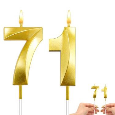 Imagem de Velas douradas de 71 anos, decorações de bolo de aniversário de 71 anos