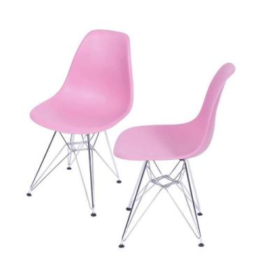 Imagem de Kit com 2 Cadeiras Eames Policarbonato com Base Cromada na Cor Rosa - 