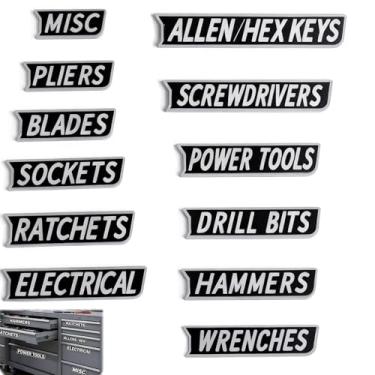 Imagem de Pacote com 12 etiquetas magnéticas para caixa de ferramentas, organizadores reutilizáveis e impressos em 3D para caixas de ferramentas, carrinhos e gavetas de aço