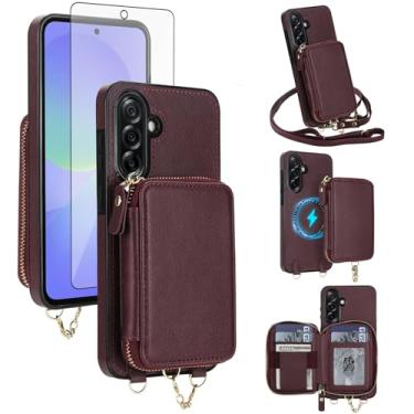 Imagem de Capa de telefone para Samsung Galaxy A36 5G carteira com zíper capa de bolsa e protetor de tela transversal alça de cordão 2 em 1 magnético destacável bloqueio RFID Flip A 36 36A LTE SM-A366U mulheres