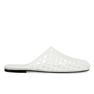 Imagem de MAIJED Sandálias femininas transparentes com bico fechado de malha vazada Jellies Mule sandálias deslizantes casuais confortáveis verão praia sandálias, Branco, 37