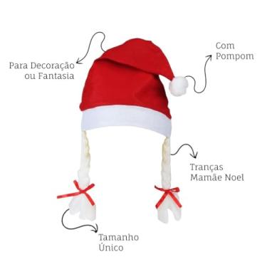 Imagem de Gorro Natalino com Trança e Pompom – 28x55cm Estilo Mamãe Noel