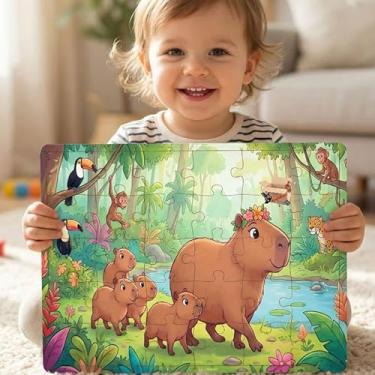 Imagem de Quebra Cabeça Infantil De Madeira Pedagógico Jogo Educativo Bebê Coordenação Motora Fina (Capivaras)