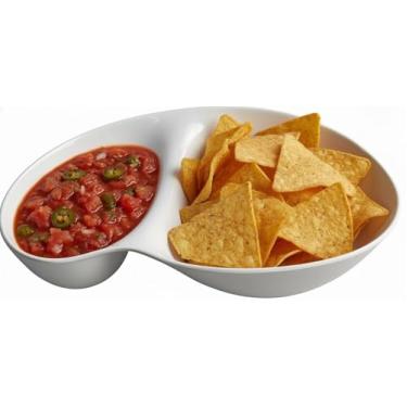 Imagem de LUSHIG Conjunto de batatas fritas e mergulhos, bandeja de melamina, travessas divididas (branca)