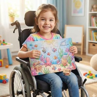 Imagem de Quebra Cabeça Infantil De Madeira Pedagógico Jogo Educativo Bebê Coordenação Motora Fina (Fundo Do Mar)