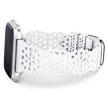 Imagem de Pulseira de silicone compatível com Fitbit Versa/Versa 2, fina, vazada, esportiva, respirável, impermeável, macia, de substituição para Versa Lite/SE, branca