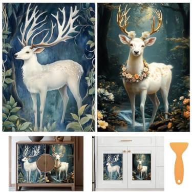 Imagem de BEUNITONE 6 folhas de transferência de veado florestal para móveis vintage floral esfregar em transferência adesivo para artesanato DIY transferências de iod adesivos para cômoda de madeira decalques