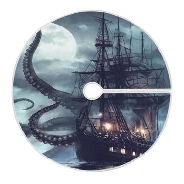 Imagem de Blueangle Saia de árvore de Natal para navio pirata de 90 cm - poliéster macio e resistente a rugas, decoração de férias para festas de Natal, árvore festiva e decoração de casa (309)