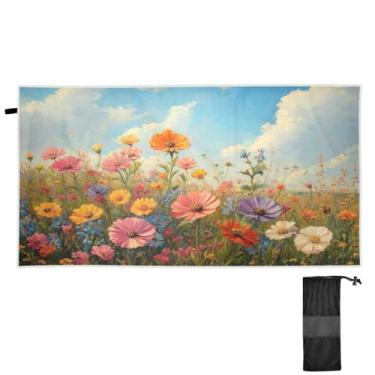 Imagem de ATTX Toalha de praia com pintura a óleo de flores silvestres 70 x 188 cm - Cobertor de microfibra leve de secagem rápida e resistente à areia para piscina, ioga, academia e viagens | Esportes de banho