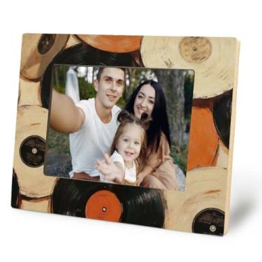 Imagem de Likjad Porta-retratos de vinil vintage, 12 x 18 cm, decoração eclética de casa, presentes para amantes de música, moldura de madeira para casa, quarto, mesa, mesa, decoração de parede