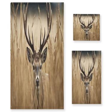 Imagem de ATTX Conjunto de toalhas de banho de cervo de campo de trigo de 3 peças - Ultra macio e de secagem rápida, toalhas de mão absorventes de hotel e spa para banheiro #415