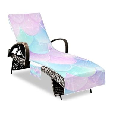 Imagem de ATTX Linda capa de toalha de cadeira de praia com escamas de sereia – antiderrapante 215,88 cm x 76,2 cm, capa de cadeira de praia para uso ao ar livre, jardim, hotel e espreguiçadeiras #315