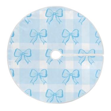 Imagem de ATTX Saia de árvore de Natal com laços xadrez azul e branco, 129 cm, decoração festiva para festas de Natal e Ano Novo #542