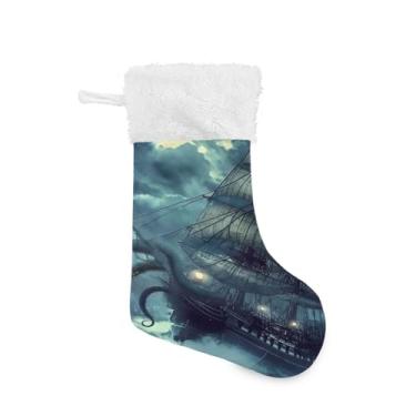 Imagem de Blueangle 1 pacote de meias de Natal de navio pirata de 48 cm para decorações de festas de fim de ano, porta-presentes e meias (269)