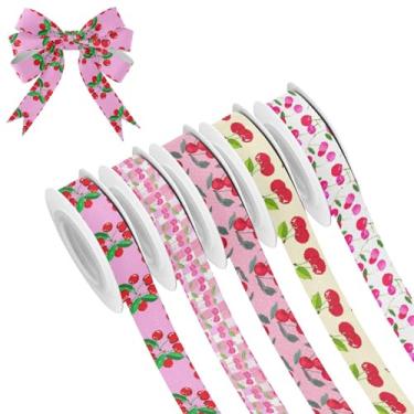 Imagem de SEHANY 5 rolos de fita de Natal 0,59 polegadas 5 jardas fitas de tecido cereja vermelha fitas de cetim festival fitas decorativas de Natal para embrulho de presente faça você mesmo artesanato grinalda