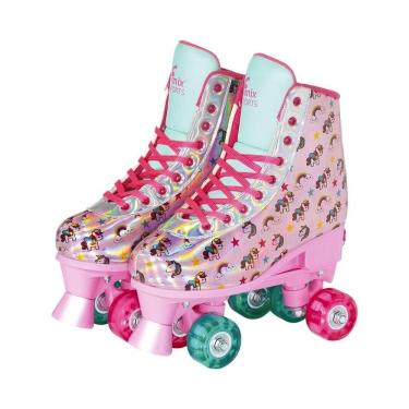 Imagem de Patins Roller Ajustável Rosa Tamanho 31 Ao 34 Com Luz Fenix