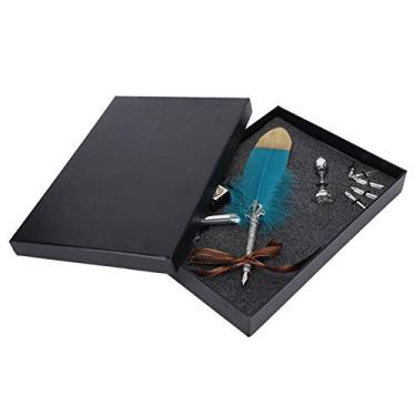 Imagem de Caneta de pena Caneta de desenho para escrita vintage Substituição de caneta de ponta Kit de garrafa de tinta vazia Acabamento requintado Escrita suave Conjunto de presente de (Lago Azul)