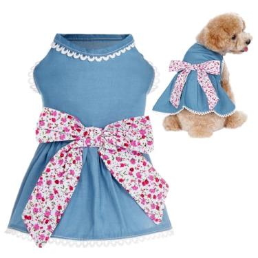 Imagem de Vestido azul jeans fino para cães pequenos