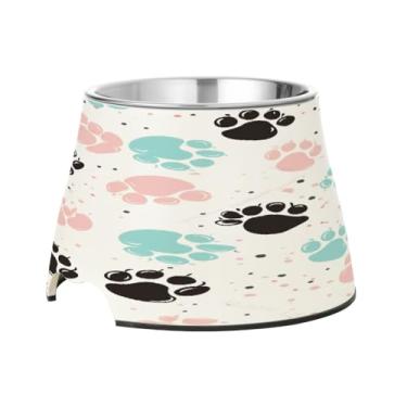 Imagem de Blueangle Tigelas elevadas para cães com aço inoxidável – Prato antiderrapante de 2,3 xícaras para animais de estimação de alta capacidade para saúde da coluna vertebral e design de pata de cachorro