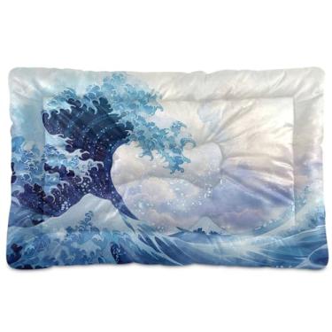 Imagem de SEHANY Cama para cães Sea Wave Cama de gato com fundo antiderrapante, cama de canil, colchão macio para animais de estimação, lavável para cães pequenos, médios e grandes, gatos, 91 x 61 cm